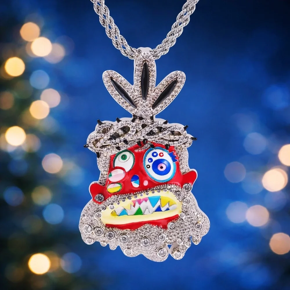 Silver-tone Enamel Monster Pendant Necklace - Red, Multicolor 24inch